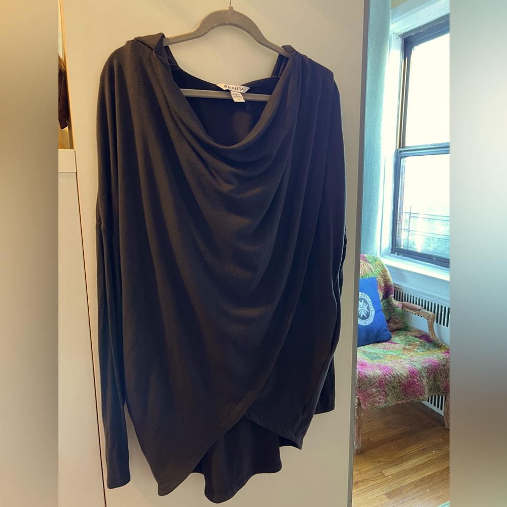 Athleta Purana draped hooded tunic sweatshirt, size M, brown